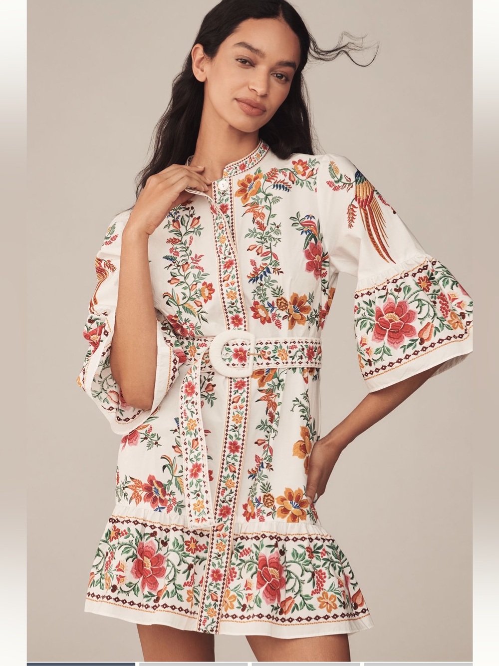 FARM Rio Delicate Forest Scarves Flared Sleeve Mini Dress - Picture 1 of 4